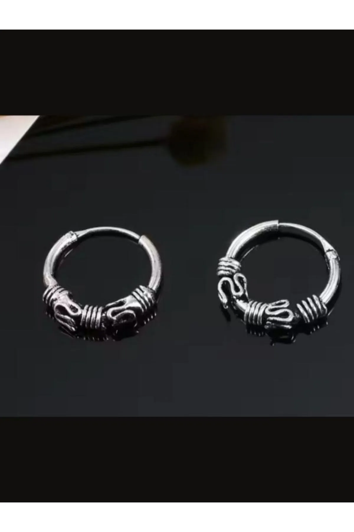 Eyelashes Silver 925 Ayar Gümüş Oksitli Halka Küpe görsel 3