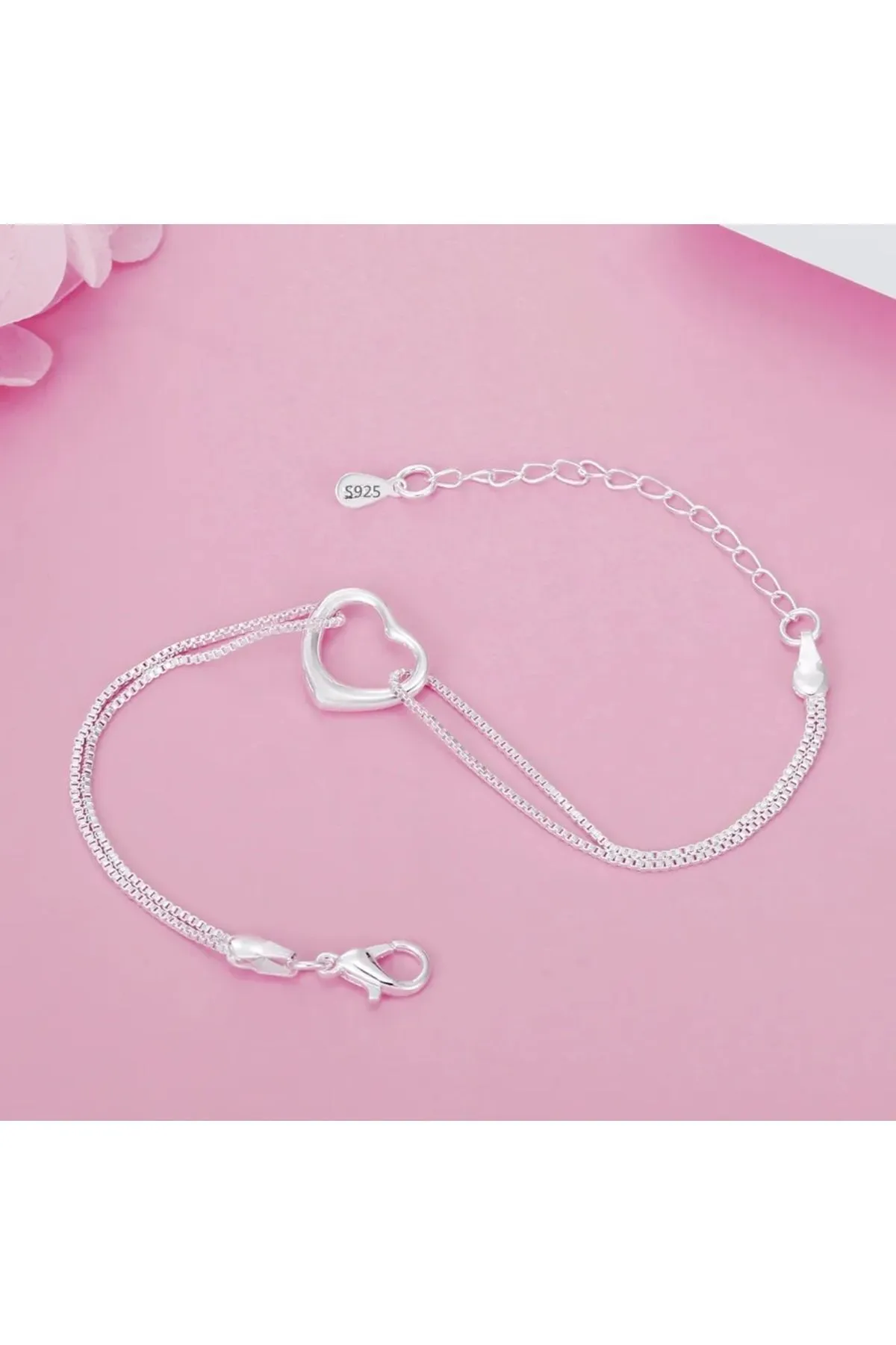 Eyelashes Silver 925 Ayar Gümüş Kalp Bileklik görsel 4