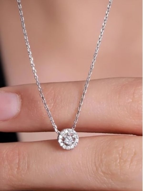 Eyelashes Silver 925 Ayar Gümüş Halo Tektaş Zirkon Taşlı Kolye görsel 4