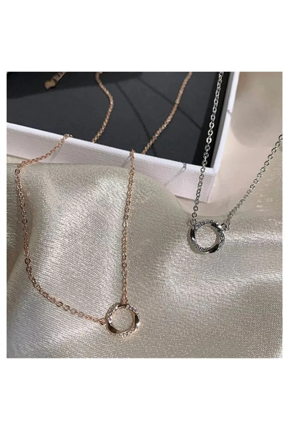 Eyelashes Silver 925 Ayar Gümüş Zirkon Taşlarla Süslenmiş Geometrik  Kolye görsel 2