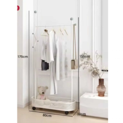 TRENDESK DESIGN Metal Beyaz Konfeksiyon Askısı Metal Elbise Askılığı Oval Sepetli askılık Tekerlekli 1046 -CN