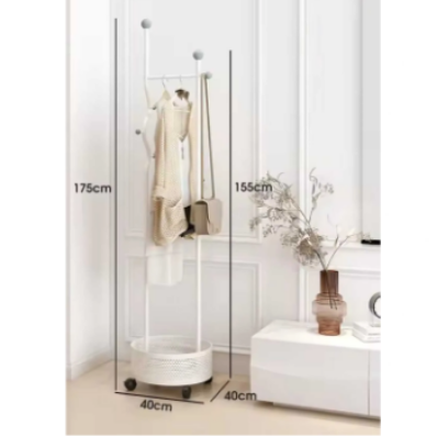 TRENDESK DESIGN Metal Beyaz Konfeksiyon Askısı Metal Elbise Askılığı Sepetli askılık Tekerlekli 1049-CN