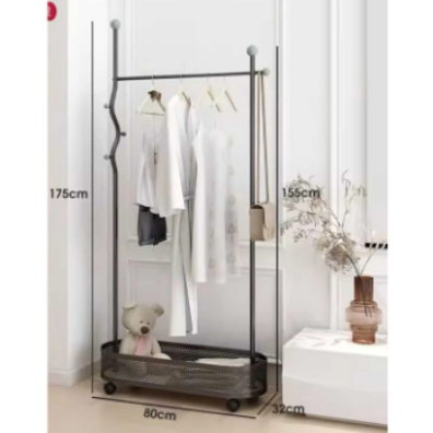TRENDESK DESIGN Metal Siyah Konfeksiyon Askısı Metal Elbise Askılığı Oval Sepetli askılık Tekerlekli 1045-CN