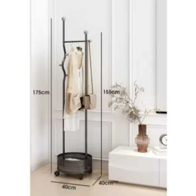 TRENDESK DESIGN Metal Siyah Konfeksiyon Askısı Metal Elbise Askılığı Sepetli askılık Tekerlekli 1048-CN