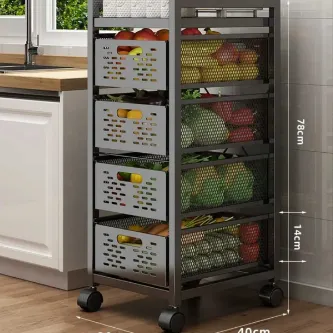 TRENDESK DESIGN 4 Katlı Lux Metal Siyah Çekmeceli Patates Soğan Sebze Meyve Sepeti Sebzelik 1008-CN