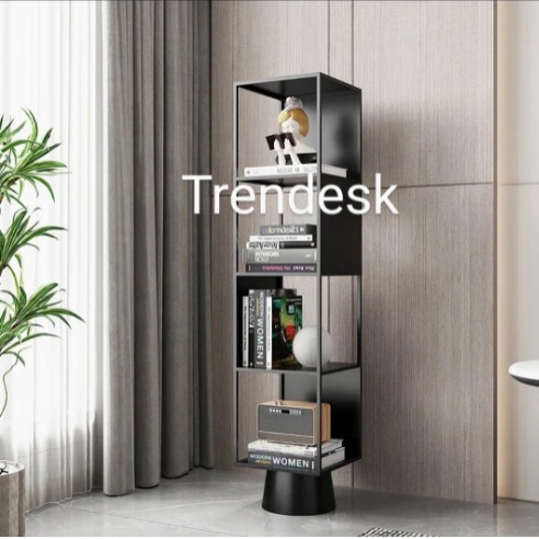 TRENDESK DESIGN Metal Siyah 4 Katlı Köşe Kitaplık 118-28-28 Cm 1023-CN