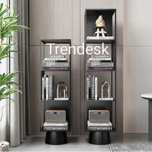 TRENDESK DESIGN Metal Siyah 3 Katlı Köşe Kitaplık 90-28-28 Cm 1022-CN