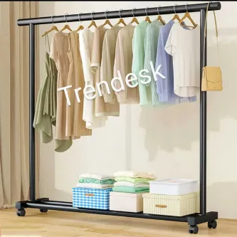 TRENDESK DESIGN Metal Siyah Düz  Konfeksiyon Askısı  Elbise Askılığı Tekerlekli 1039-CN