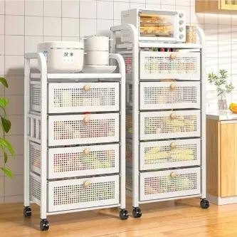 TRENDESK DESIGN 5 Katlı Metal Beyaz Çekmeceli Patates Soğan Sebze Meyve Sepeti Sebzelik 1001-CN