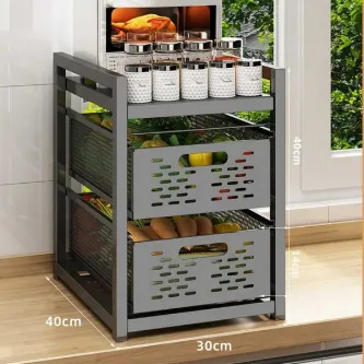 TRENDESK DESIGN 2 Katlı Lux Metal Siyah Çekmeceli Patates Soğan Sebze Meyve Sepeti Sebzelik 1012-CN