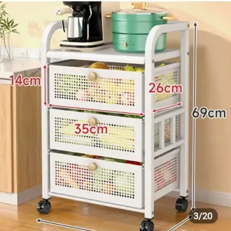 TRENDESK DESIGN 3 Katlı Metal Beyaz  Çekmeceli Patates Soğan Sebze Meyve Sepeti Sebzelik 1005-CN