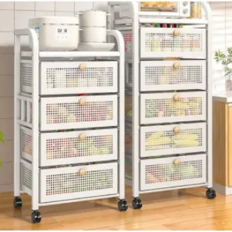 TRENDESK DESIGN 4 Katlı Metal Beyaz Çekmeceli Patates Soğan Sebze Meyve Sepeti Sebzelik 1003-CN