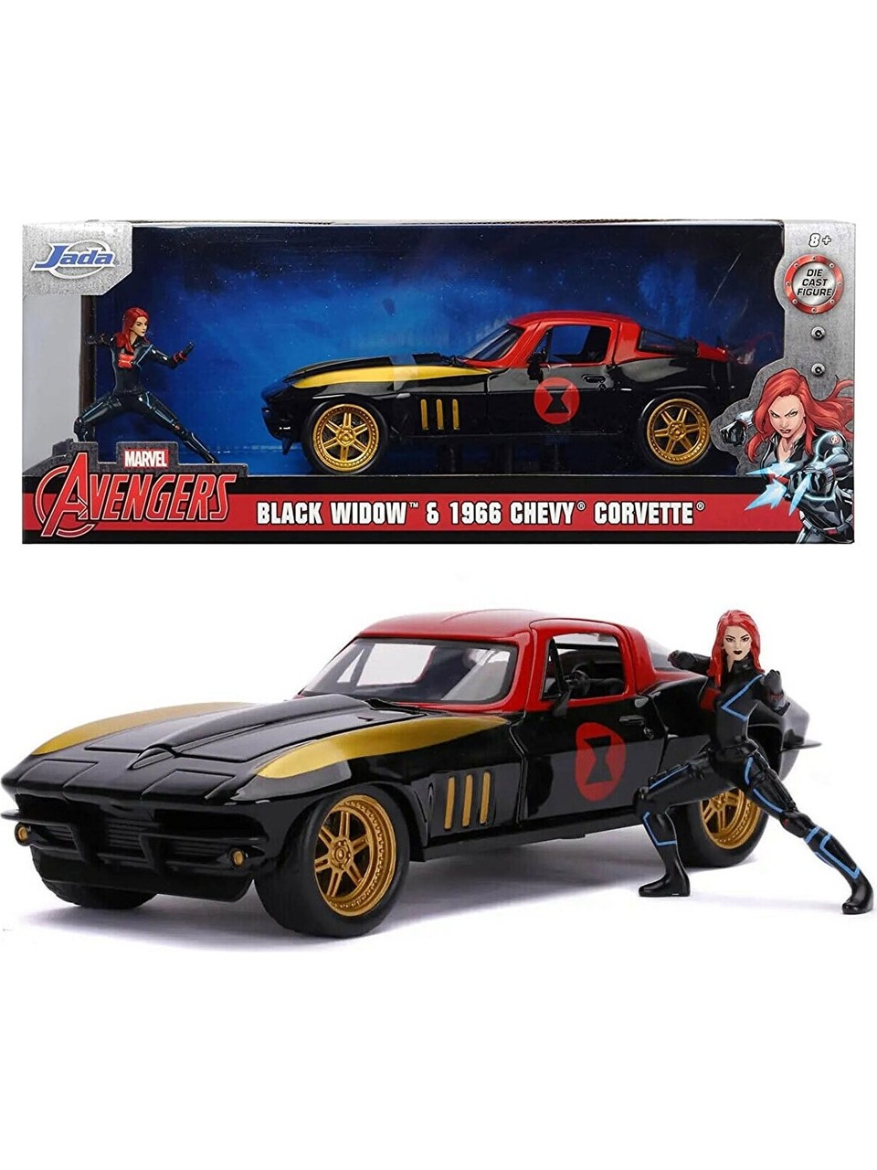 JUPITER OYUNCAK Marvel Avangers Black Widow & 1966 Chevy Corvette Model Araba