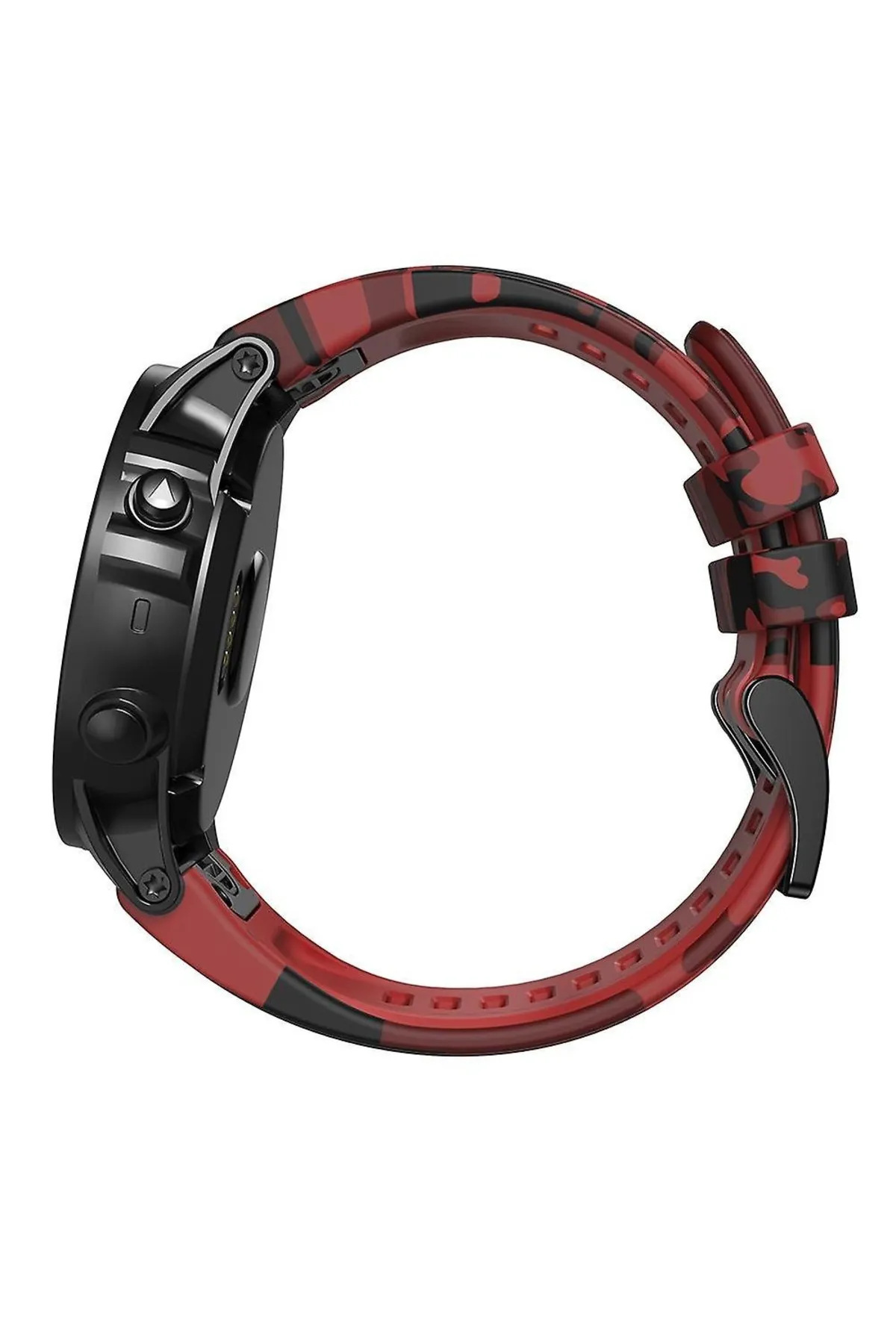 MarkaCase Garmin Quatix 5 (22MM) Kırmızı Kamuflaj Silikon Saat Kordonu görsel 3