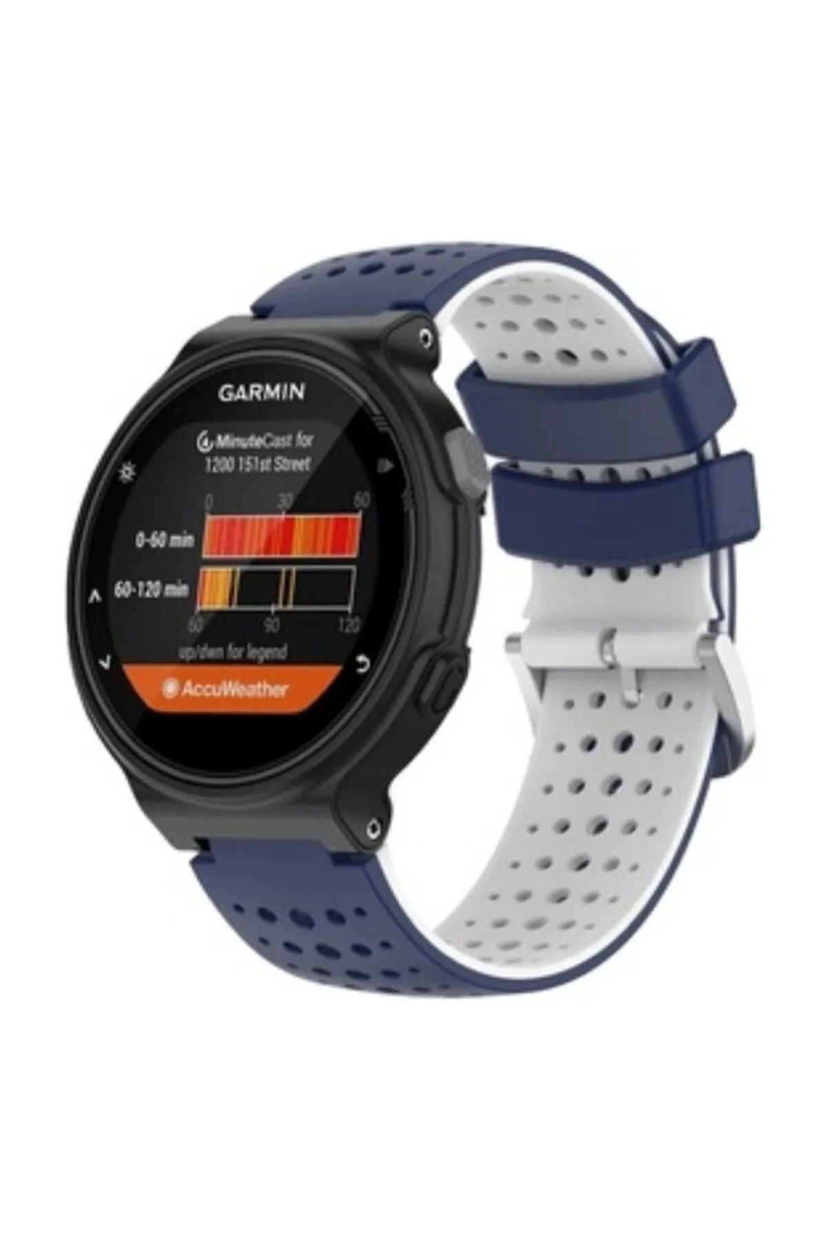 MarkaCase Garmin Forerunner 735XT Uyumlu Silikon Kordon - Mavi/Beyaz