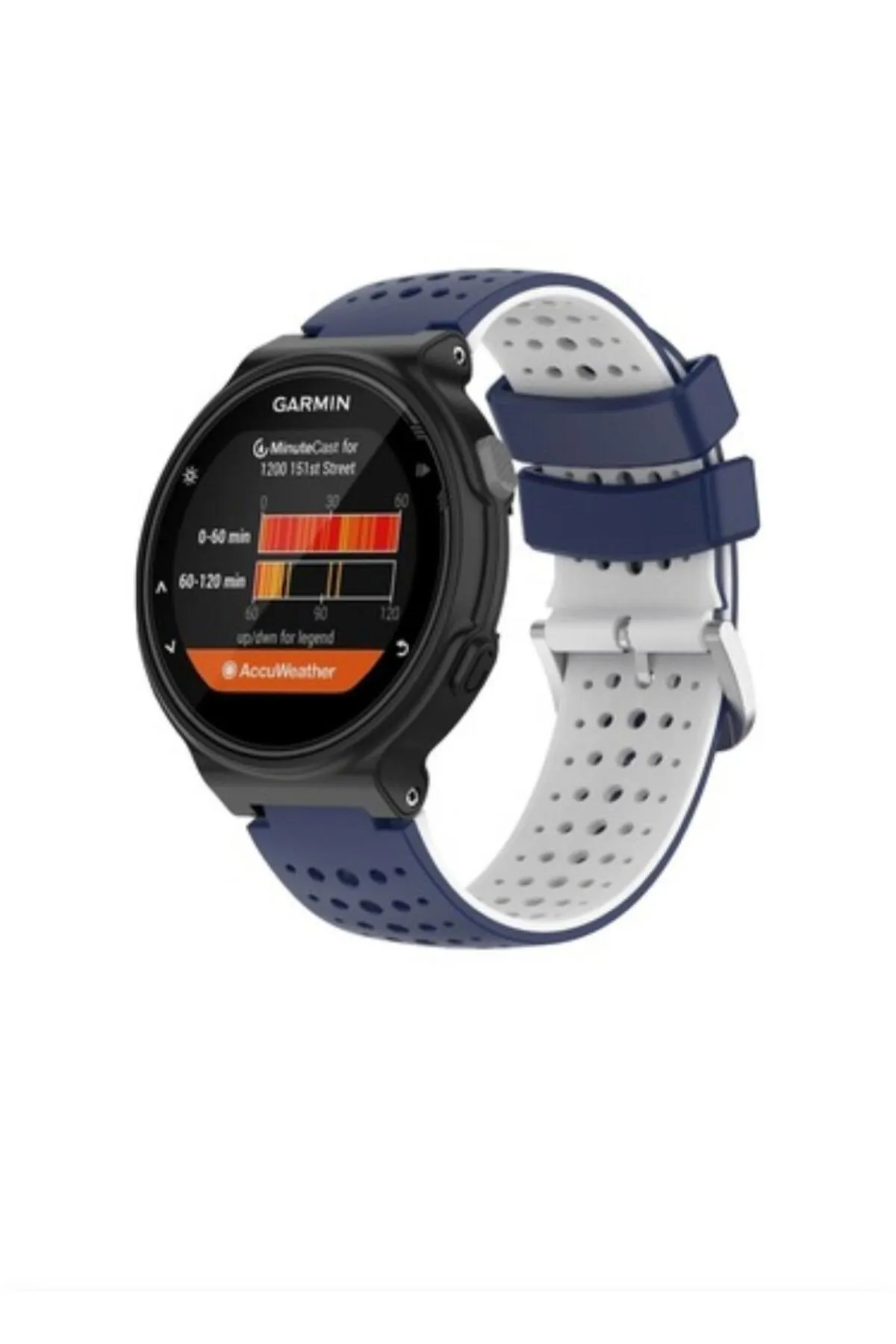 MarkaCase Garmin Forerunner 230-235 Uyumlu Silikon Kordon - Mavi/Beyaz görsel 3