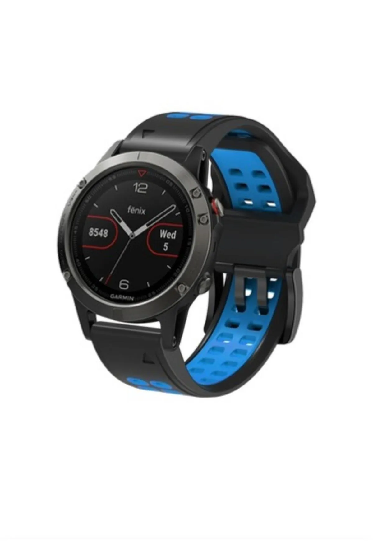 MarkaCase Garmin Tactix Charlie Için Quick Fit Özellikli (26MM) Çift Sıralı Silikon Saat Kordonu  - Siyah/Mavi