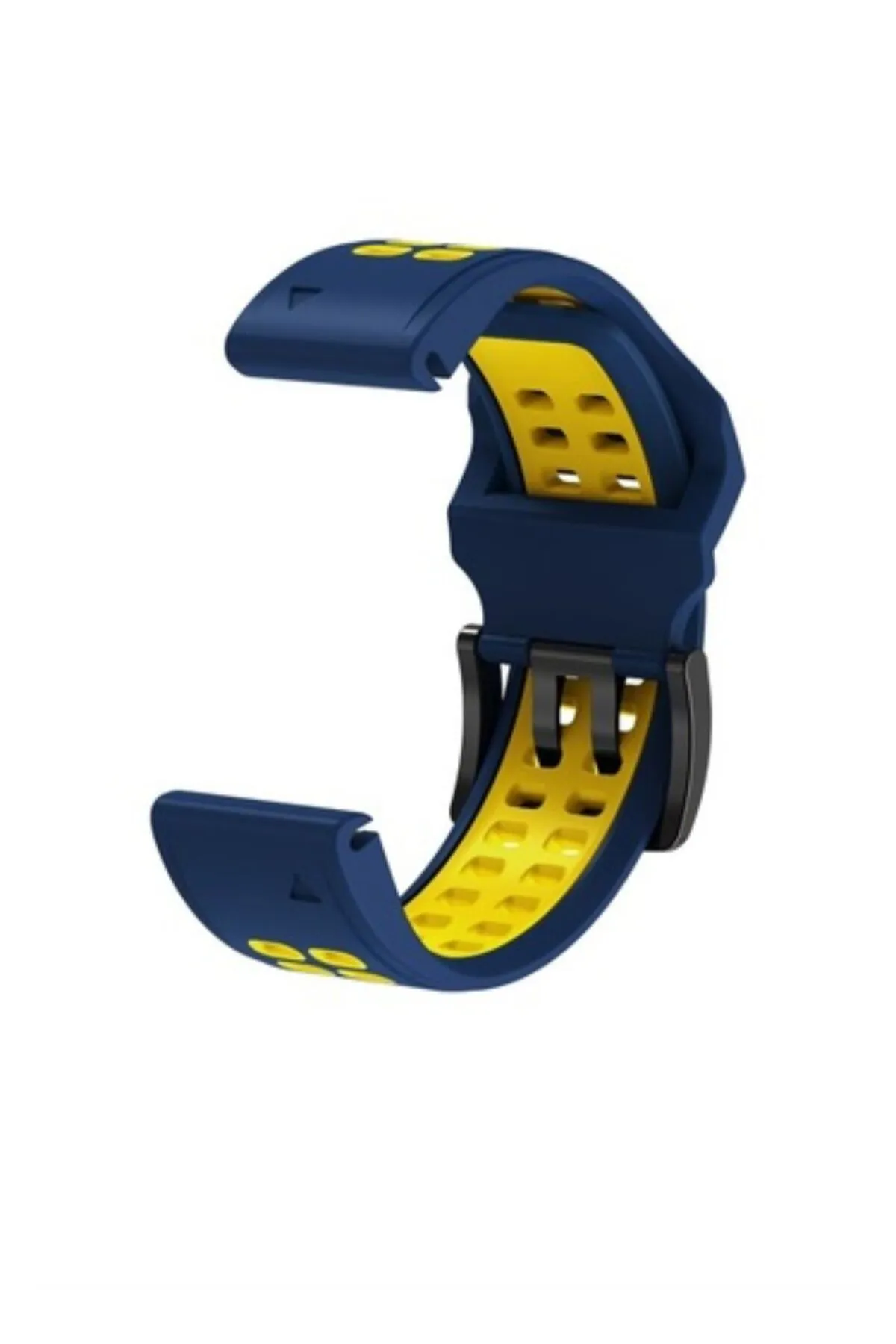 MarkaCase Garmin Tactix Charlie Için Quick Fit Özellikli (26MM) Çift Sıralı Silikon Saat Kordonu - Mavi/Sarı görsel 3