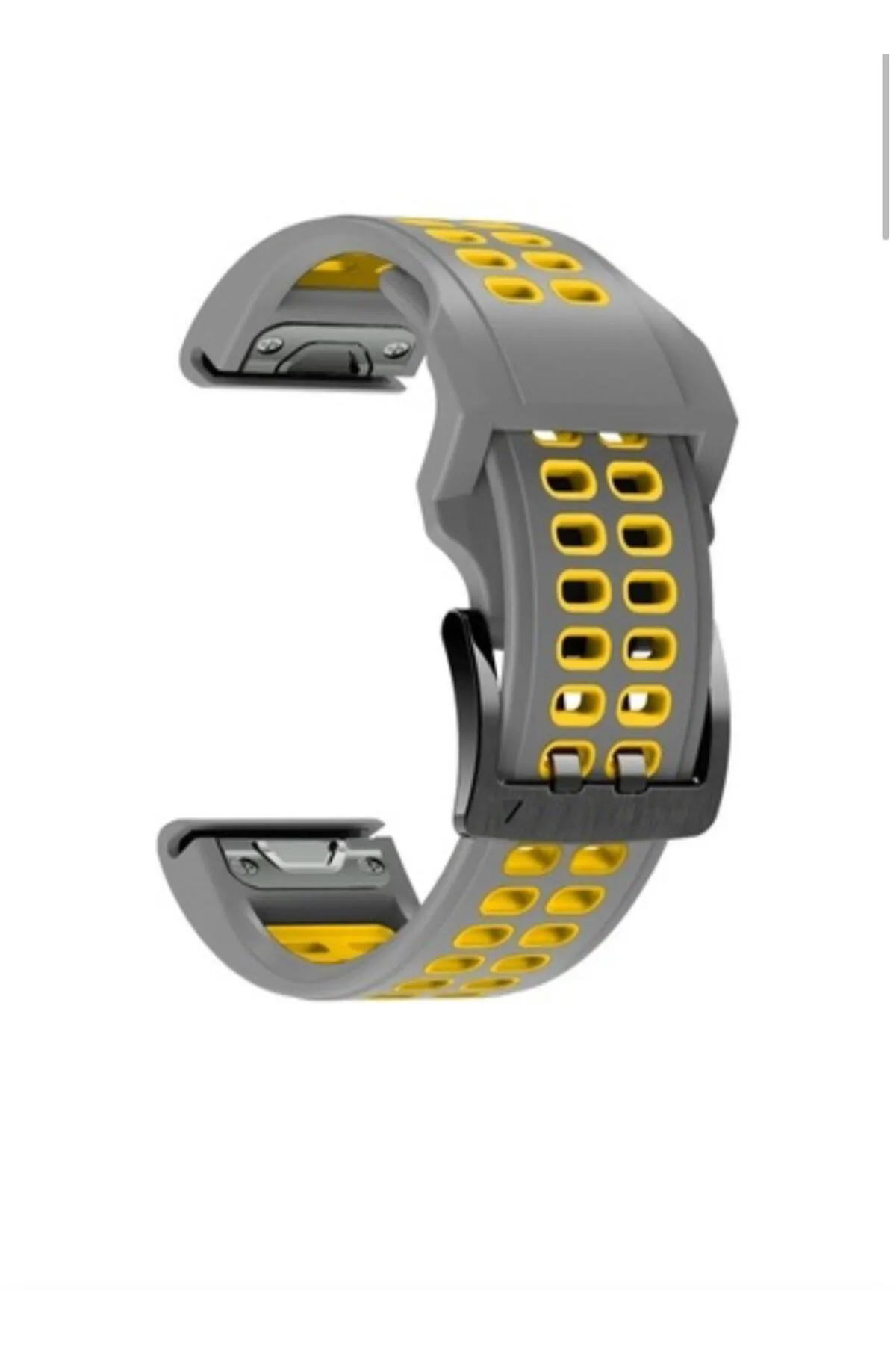 MarkaCase Garmin Tactix Charlie Için Quick Fit Özellikli (26MM) Çift Sıralı Silikon Saat Kordonu - Gri/Sarı görsel 4