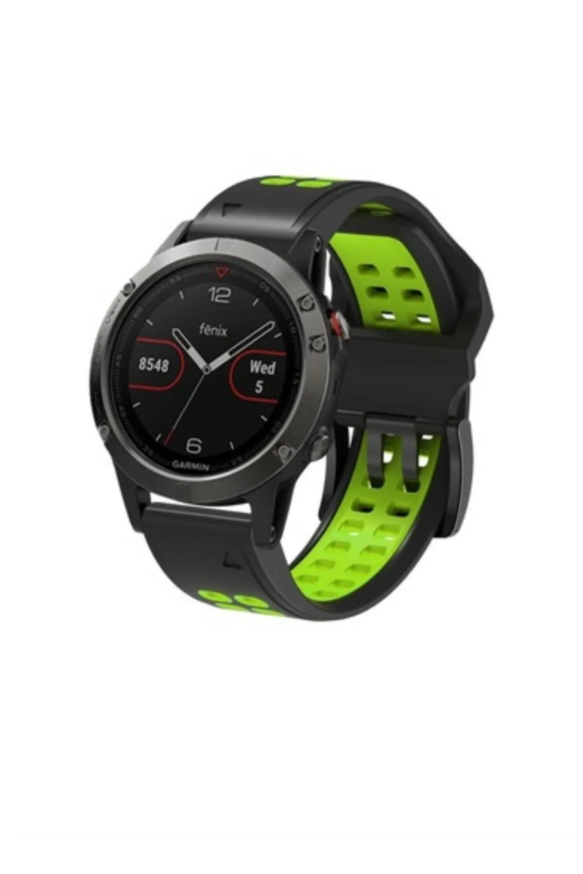 MarkaCase Instinct Solar Için Quick Fit Özellikli (22mm)  Çift Sıralı Silikon Saat Kordonu - Siyah/Yeşil