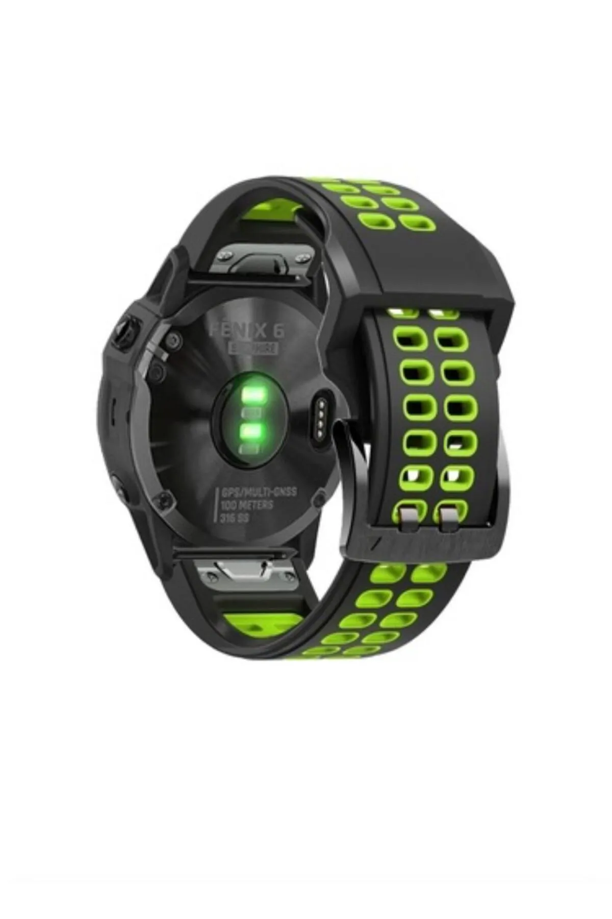 MarkaCase Instinct Solar Için Quick Fit Özellikli (22mm)  Çift Sıralı Silikon Saat Kordonu - Siyah/Yeşil görsel 2