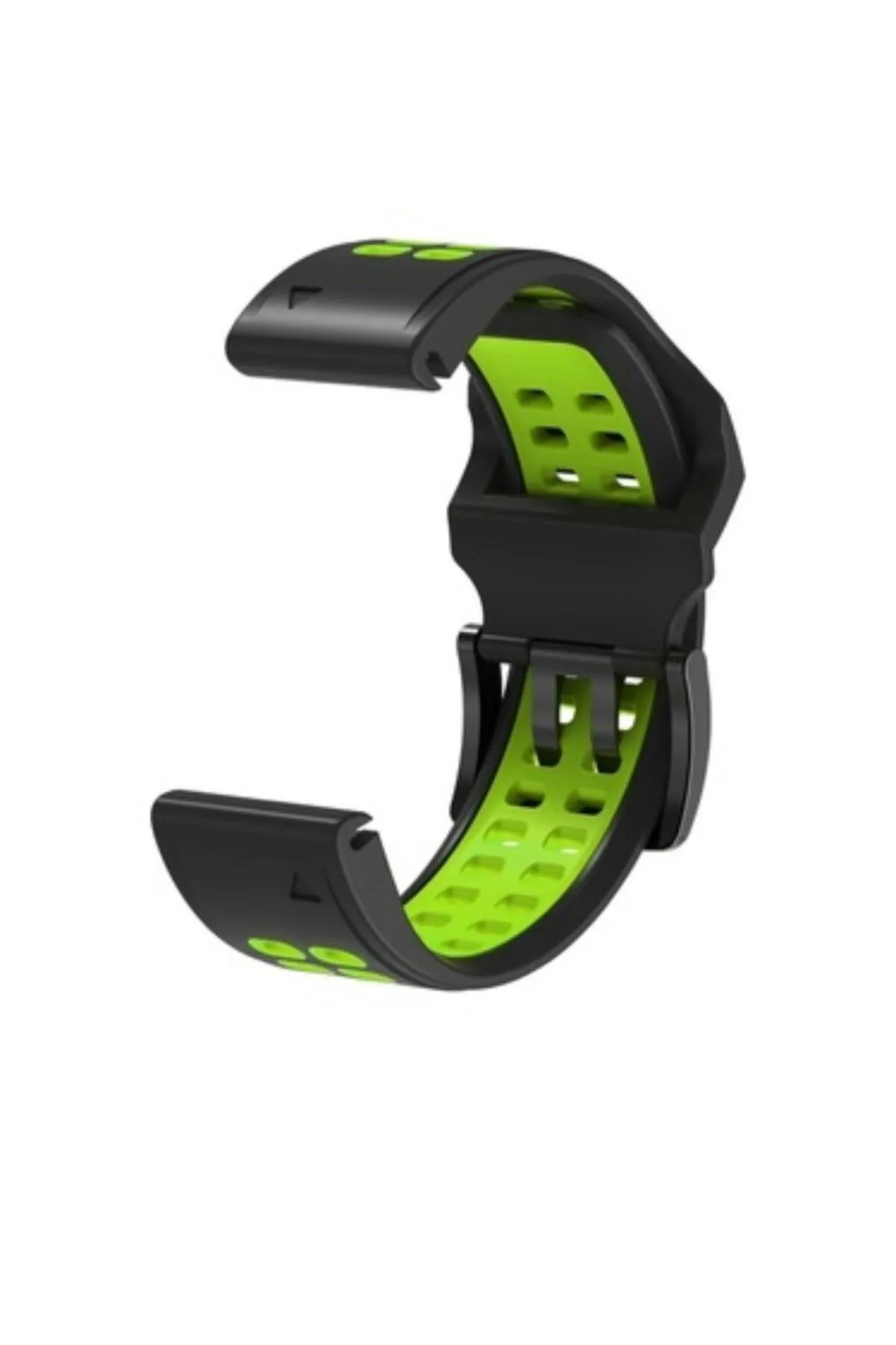 MarkaCase Instinct Solar Için Quick Fit Özellikli (22mm)  Çift Sıralı Silikon Saat Kordonu - Siyah/Yeşil görsel 3