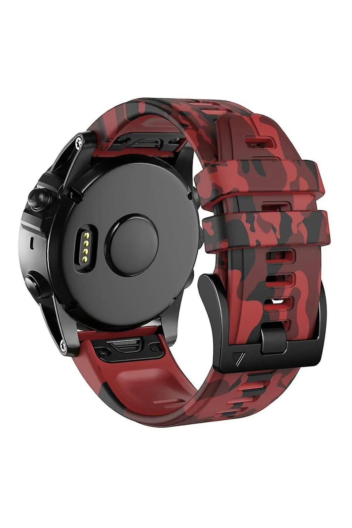 MarkaCase Garmin Fenix 6 -6 Pro (22MM) Kamuflaj Silikon Saat Kordonu - Kırmızı Kamuflaj görsel 2