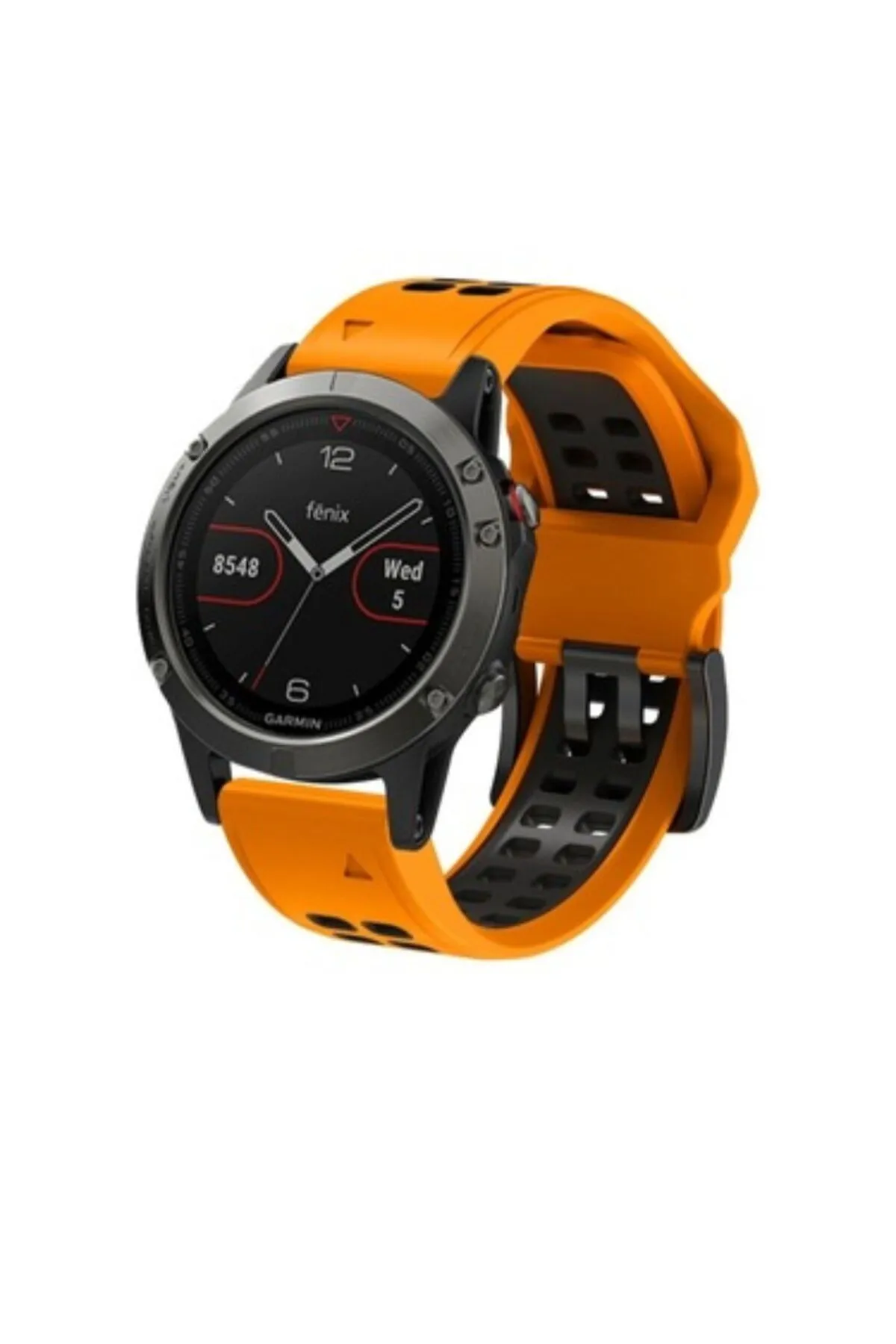 MarkaCase Garmin Tactix Charlie Için Quick Fit Özellikli (26MM) Çift Sıralı Silikon Saat Kordonu - Turuncu/Siyah