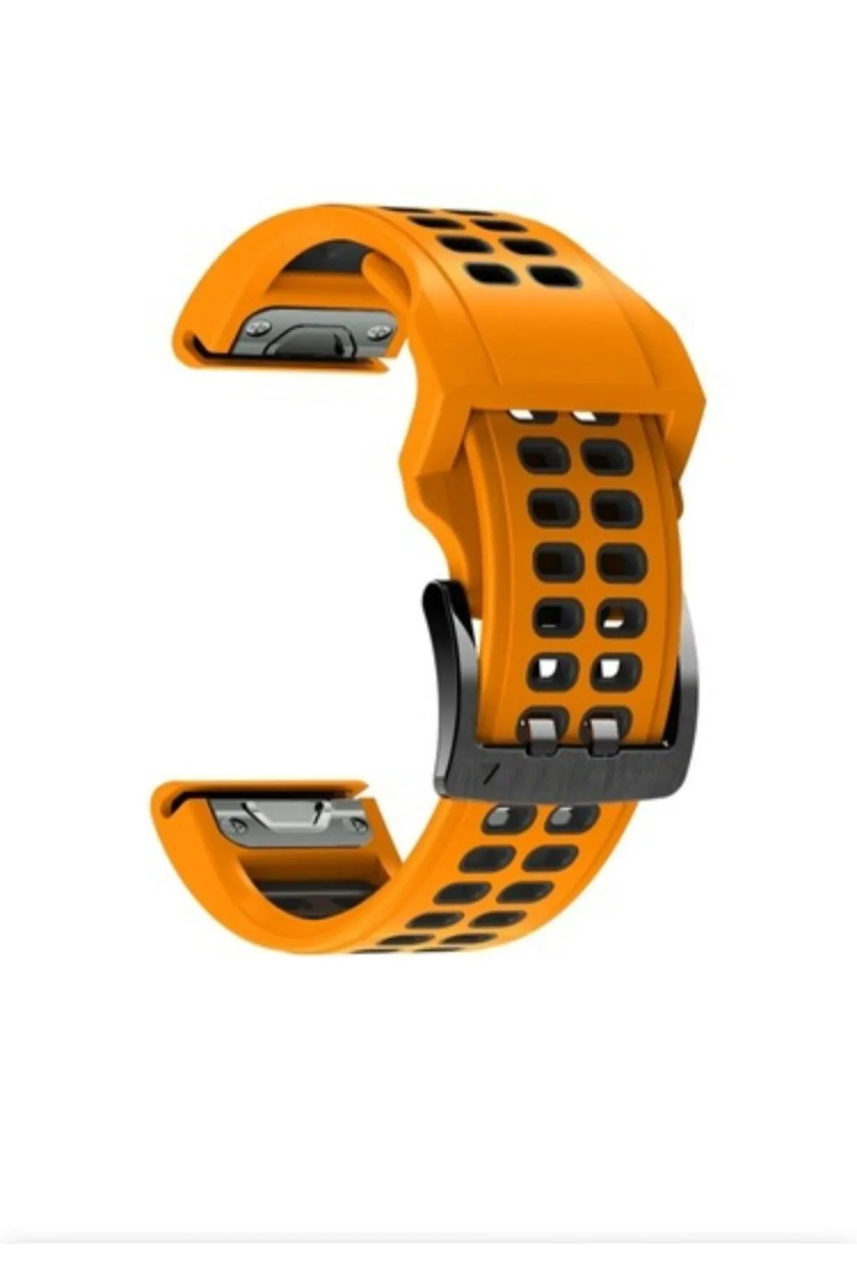MarkaCase Garmin Tactix Charlie Için Quick Fit Özellikli (26MM) Çift Sıralı Silikon Saat Kordonu - Turuncu/Siyah görsel 4
