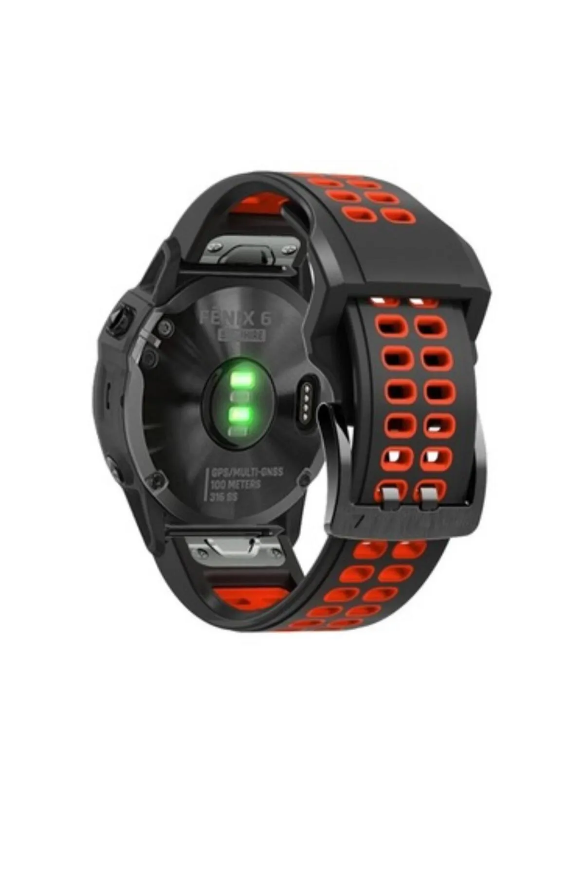 MarkaCase Garmin Tactix Charlie Için Quick Fit Özellikli (26MM) Çift Sıralı Silikon Saat Kordonu - Siyah Kırmızı görsel 2