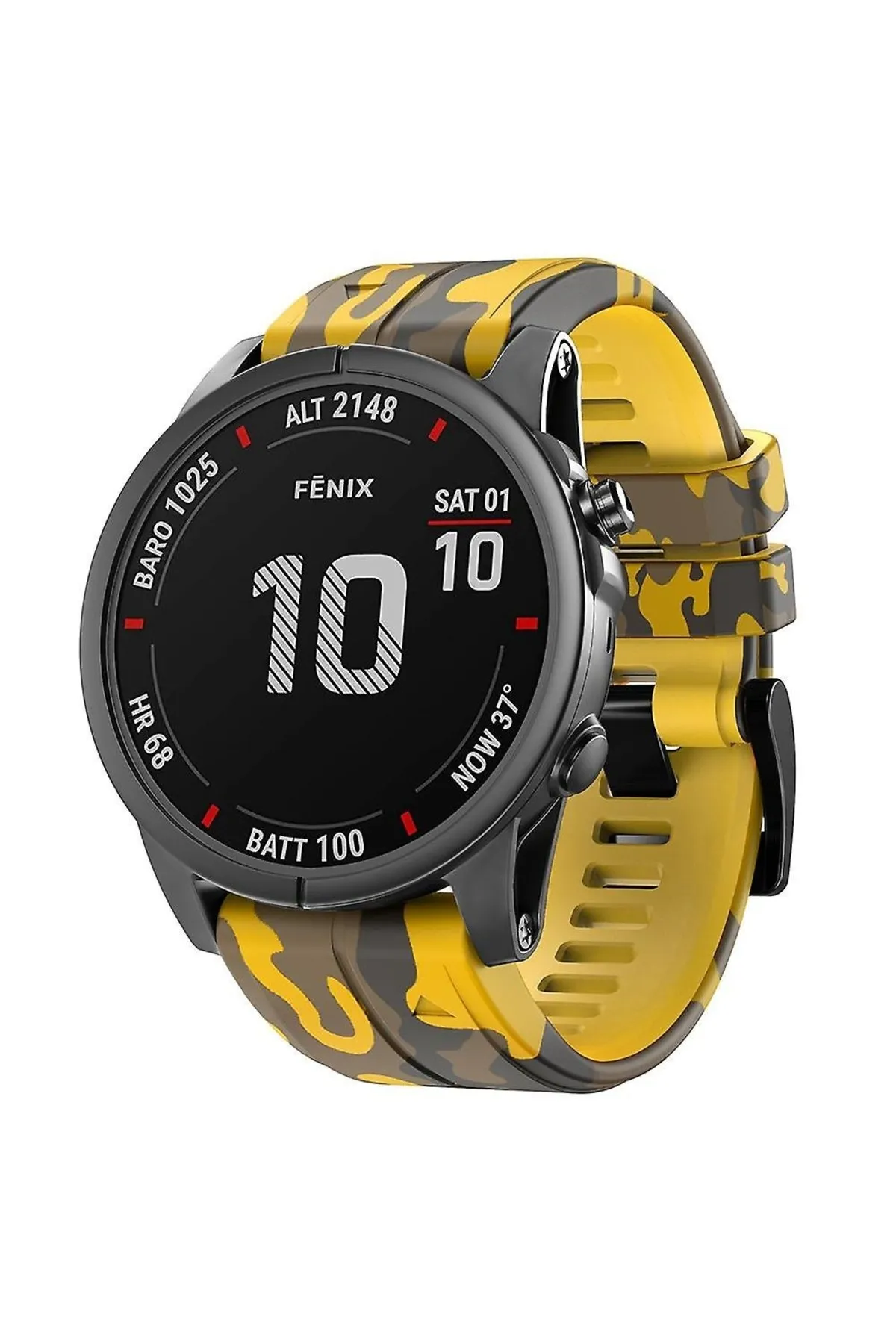 MarkaCase Garmin Quatix 5 (22MM) Kamuflaj Silikon Saat Kordonu - Sarı Kamuflaj