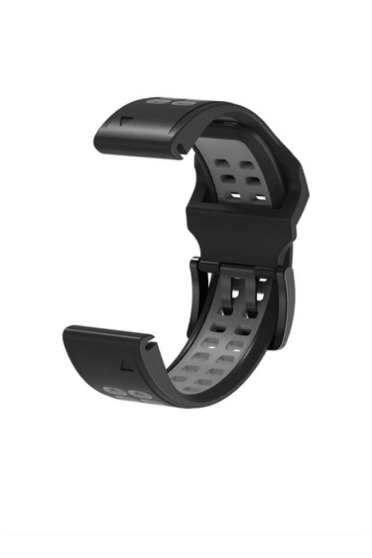 MarkaCase Instinct Solar Için Quick Fit Özellikli (22mm)  Çift Sıralı Silikon Saat Kordonu - Siyah/Gri görsel 3