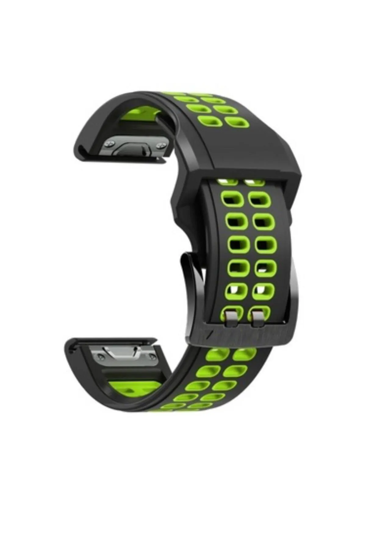 MarkaCase Instinct Solar Için Quick Fit Özellikli (22mm) Çift Sıralı Silikon Saat Kordonu - Yeşil/Siyah görsel 4