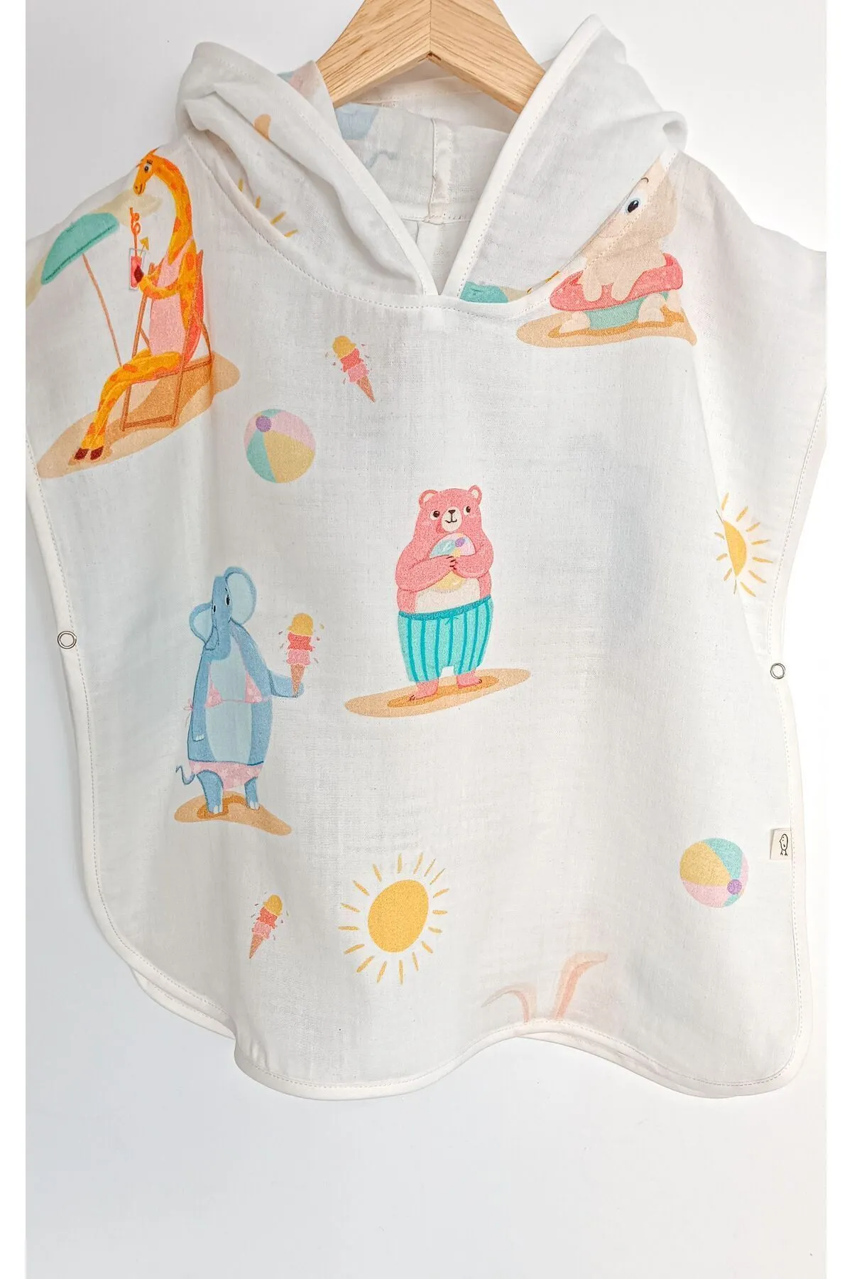 O&G Collection Summer %100 Pamuklu Çift Katlı Organik Bebek Müslin Panço / Havlu / Bornoz / Deniz ( 2 - 5 Yaş ) görsel 3