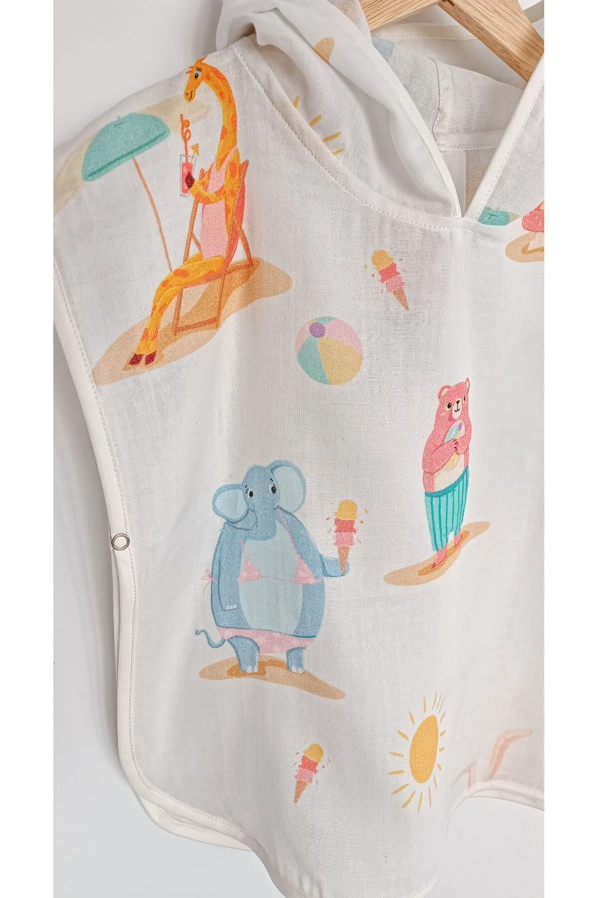 O&G Collection Summer %100 Pamuklu Çift Katlı Organik Bebek Müslin Panço / Havlu / Bornoz / Deniz ( 1-2 Yaş ) görsel 3