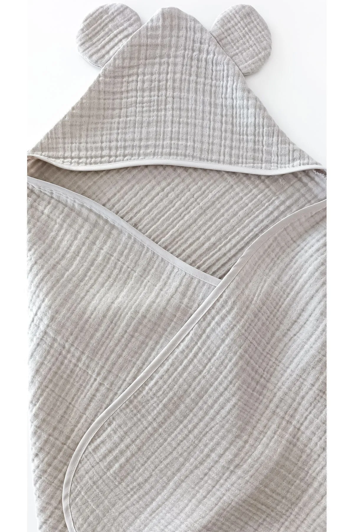 O&G Collection Gri %100 Pamuklu , Organik 4 Katlı Multi Müslin Bebek / Çocuk , Bornoz / Havlu Banyo / Havuz / Deniz