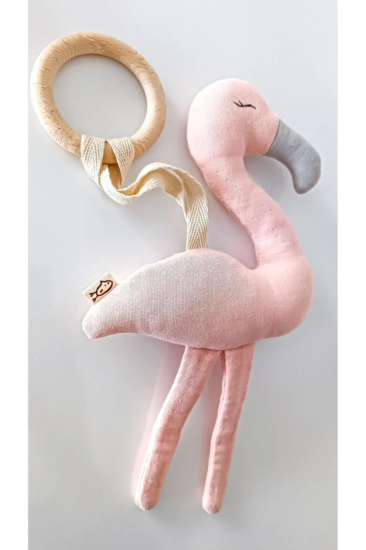 O&G Collection Flamingo %100 Pamuklu Organik 4 Katlı Multi Müslin Ahşap Diş Kaşıyıcı Oyuncak / Bebek Odası Dekor görsel 2