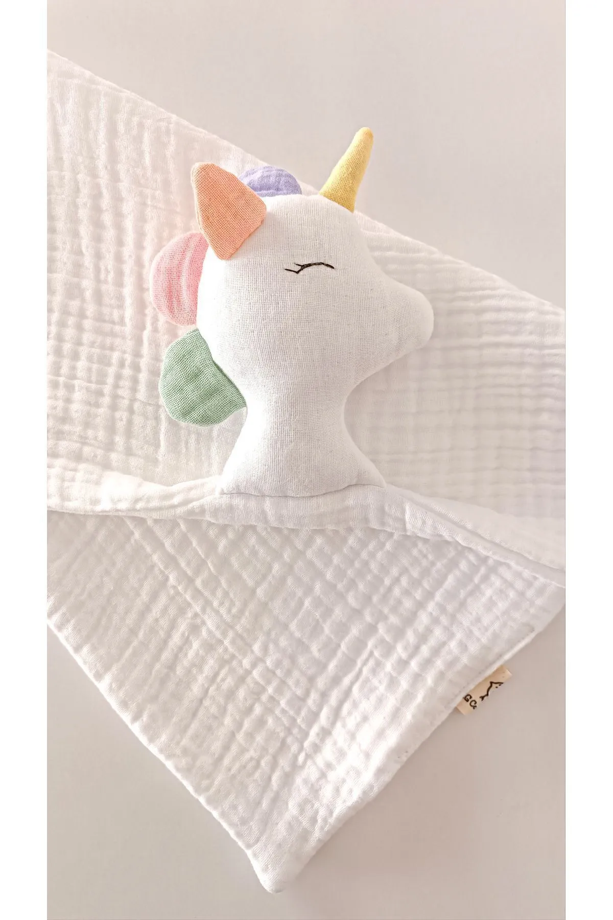 O&G Collection Sevimli Unicorn %100 Pamuklu Organik 8 Katlı Müslin Uyku Arkadaşı/ Bebek Hediyelik / Oyuncak