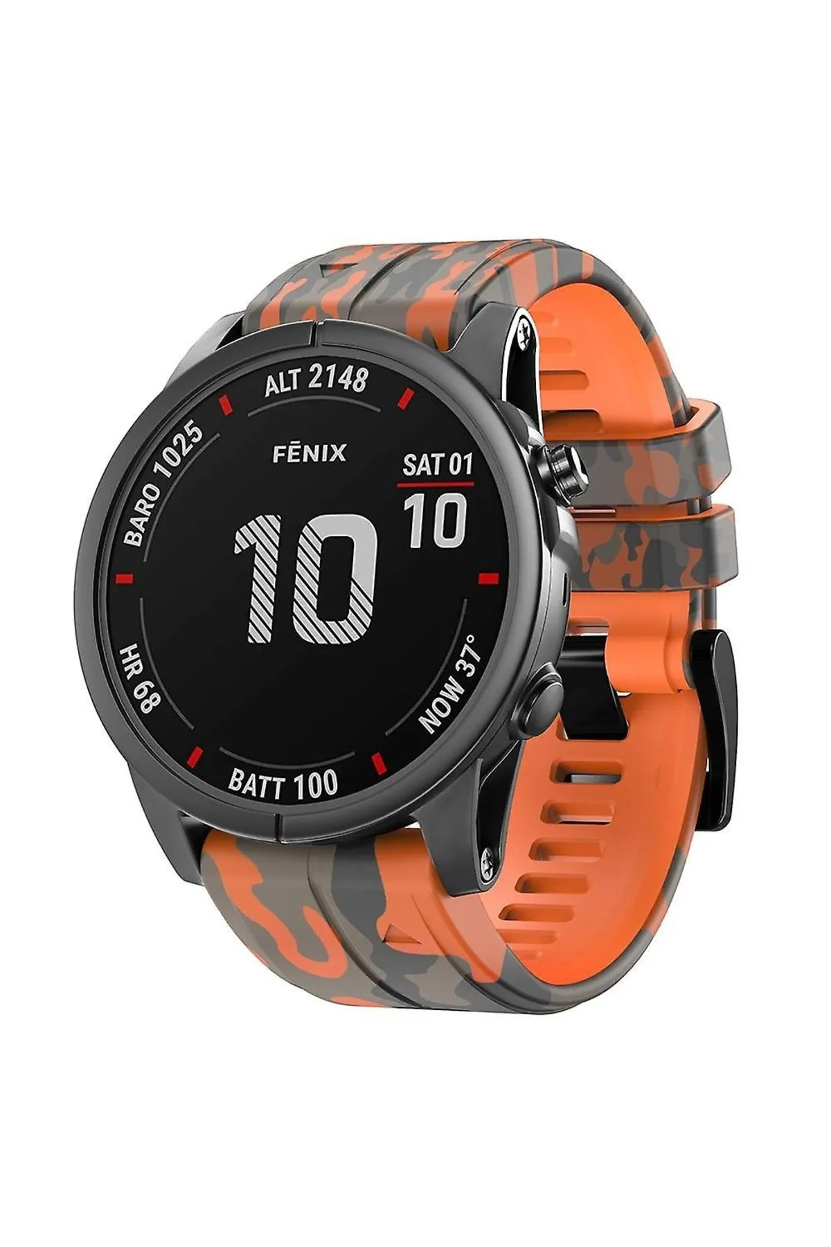 MarkaCase Garmin fenix 6x-6x pro- plus  (26MM) Kamuflaj Silikon Saat Kordonu - Turuncu Kamuflaj