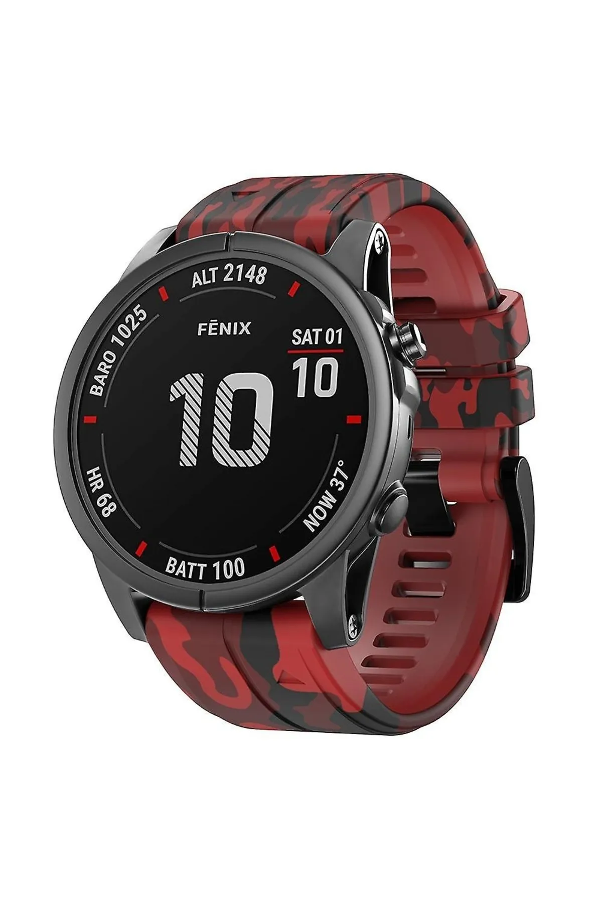 MarkaCase Garmin Descent MK1 Quick (26MM) Kamuflaj Silikon Saat Kordonu - Kırmızı Kamuflaj