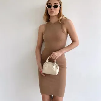 Halter Yaka Fitilli Elbise Vizon