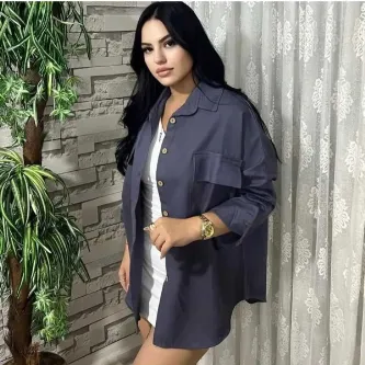 GButik's Çift Kapaklı Cep Oversize Gabardin Gömlek