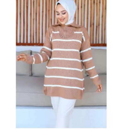 GButik's Fermuarlı Çizgili Triko Tunik