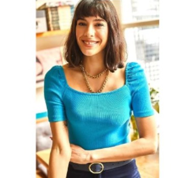 GButik's Balon Kol Kare Yaka Kaşkorse Bluz