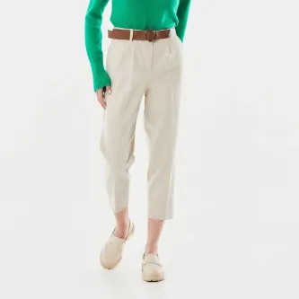 Kemerli Dar Paça Gabardin Pantolon