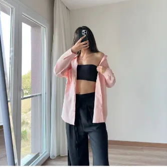 Düşük Omuz Oversize Keten Gömlek