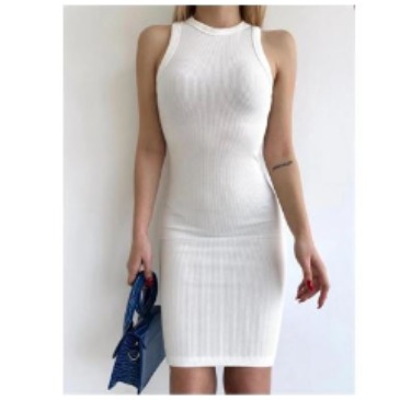 Halter Yaka Fitilli Elbise Beyaz