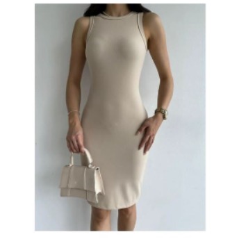 Fitilli Basic Elbise Bej