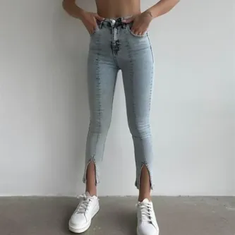 GButik's Paça Yırtmaç Likralı Yıkama Skinny Jean Buz Mavi