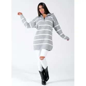 GButik's Fermuarlı Çizgili Triko Tunik